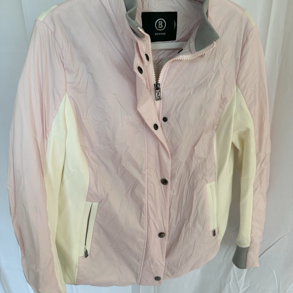 Bogner Pink and Cream Bomber Jacket with Stand-Up Collar